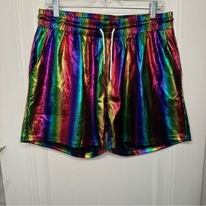 NWT Arjen Kroos Men's Metallic Holographic Shorts rainbow